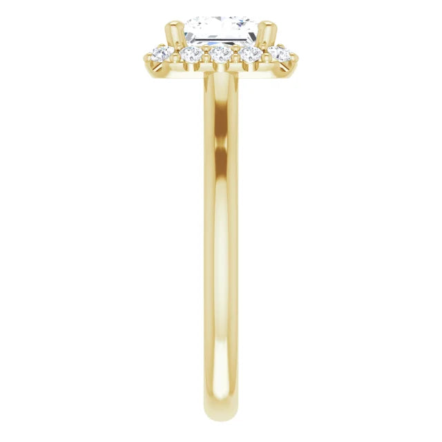 Princess Halo Solitaire Yellow Gold Moissanite Engagement Ring 