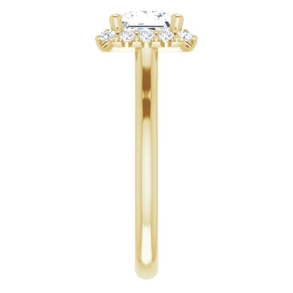 Princess Halo Solitaire Yellow Gold Moissanite Engagement Ring 