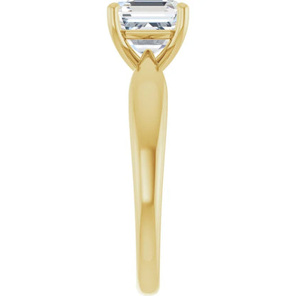 Asscher Yellow Gold Solitaire Moissanite Engagement Ring 