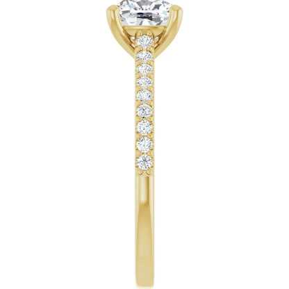 Cushion Yellow Gold Pave Style Moissanite Engagement Ring 
