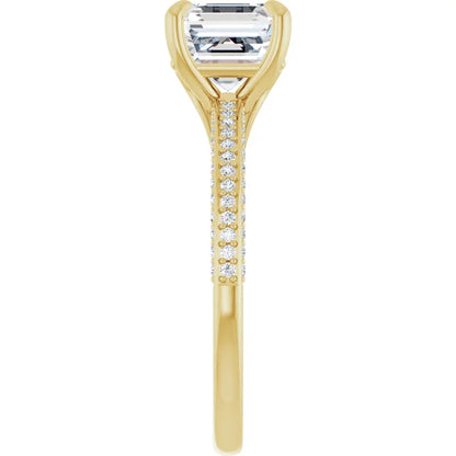 Asscher Yellow Gold Pave Moissanite Engagement Ring 