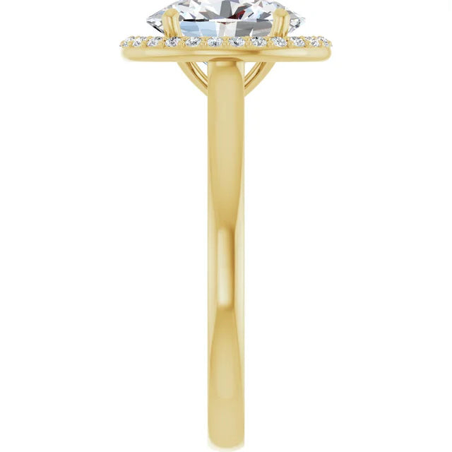 Yellow Gold Oval Halo Solitaire Engagement Ring. Moissanite  