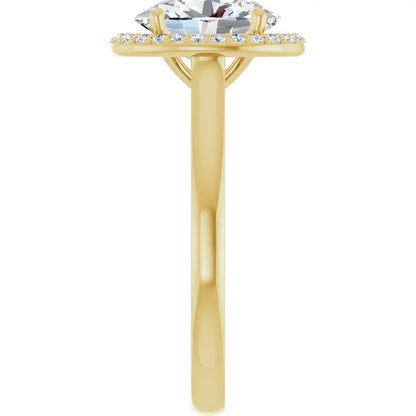 Yellow Gold Oval Halo Solitaire Engagement Ring. Moissanite  