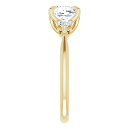 Cushion Tri -Stone Style Pear Accent Engagement Ring
