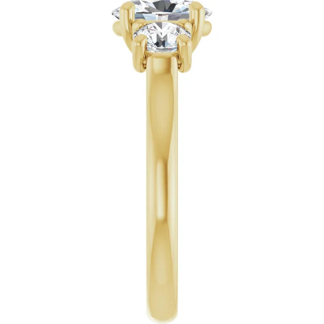 Oval Yellow Gold Tri Stone Moissanite Engagement Ring