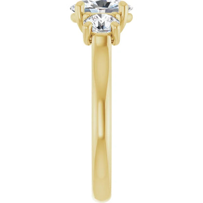 Oval Yellow Gold Tri Stone Moissanite Engagement Ring