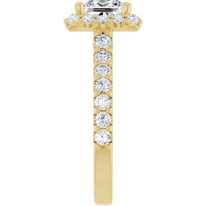 Princess Yellow Gold Halo Moissanite Engagement Ring 
