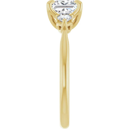 Princess Tri -Stone Style Pear Accent Engagement Ring