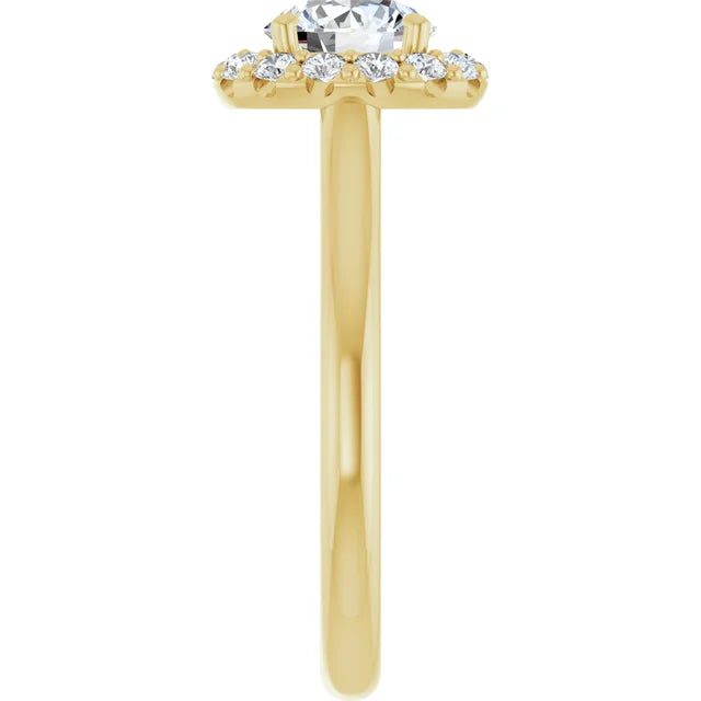 Round Brilliant Halo Solitaire Yellow Gold Moissanite Engagement Ring 