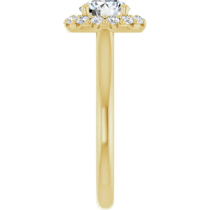 Round Brilliant Halo Solitaire Yellow Gold Moissanite Engagement Ring 