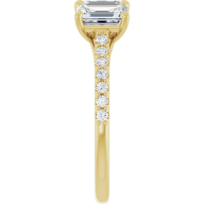 Emerald Tri -Stone Style Engagement Ring