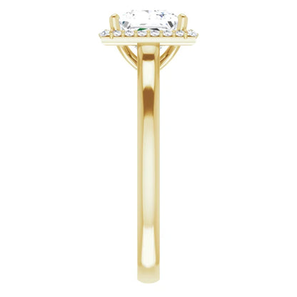Yellow Gold Princess Halo Solitaire Engagement Ring. Moissanite  