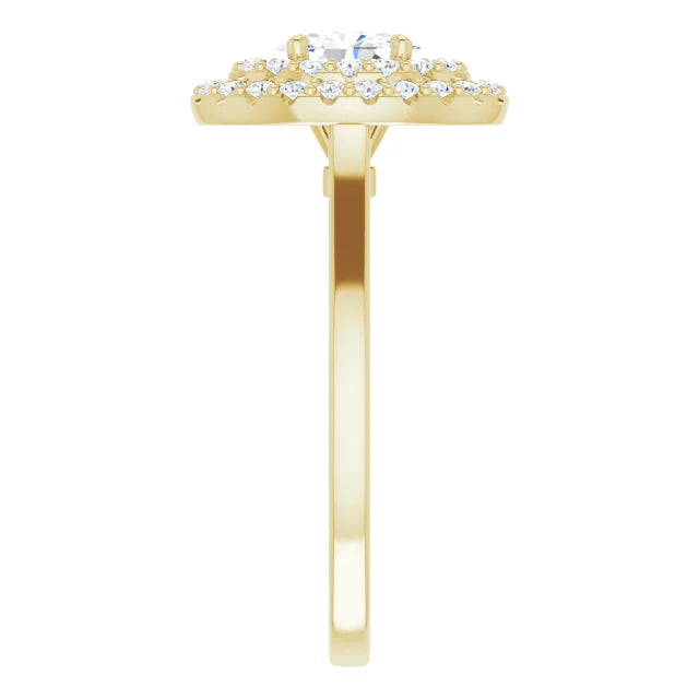 Oval Yellow Gold Double Halo Solitaire Moissanite Engagement Ring 