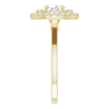 Oval Yellow Gold Double Halo Solitaire Moissanite Engagement Ring 
