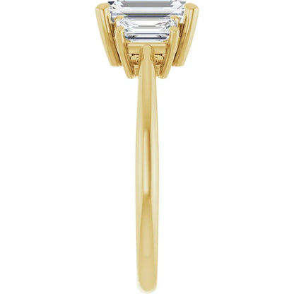 Emerald Yellow Gold Tri Stone Moissanite Engagement Ring 
