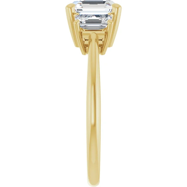 Asscher Yellow Gold Tri Stone Moissanite Engagement Ring 