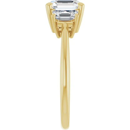 Asscher Yellow Gold Tri Stone Moissanite Engagement Ring 
