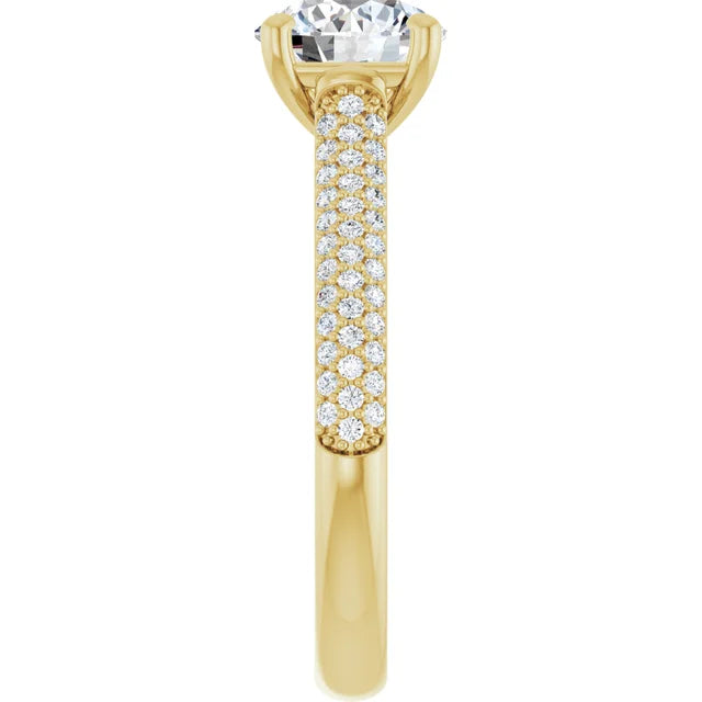 Round Brilliant Yellow Gold Pave Moissanite Engagement Ring 