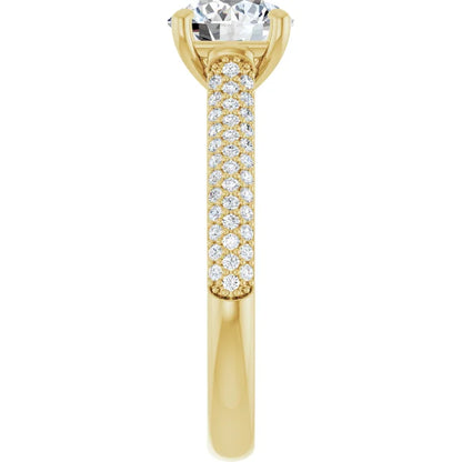 Round Brilliant Yellow Gold Pave Moissanite Engagement Ring 
