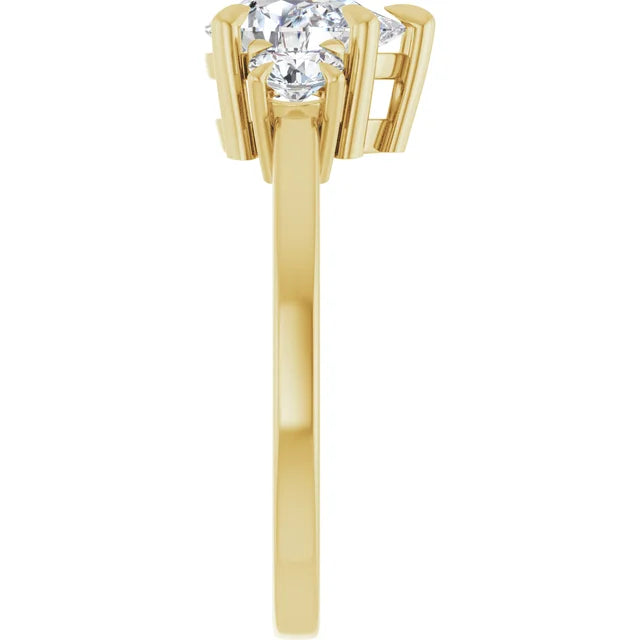 Pear Yellow Gold Tri Stone Moissanite Engagement Ring 