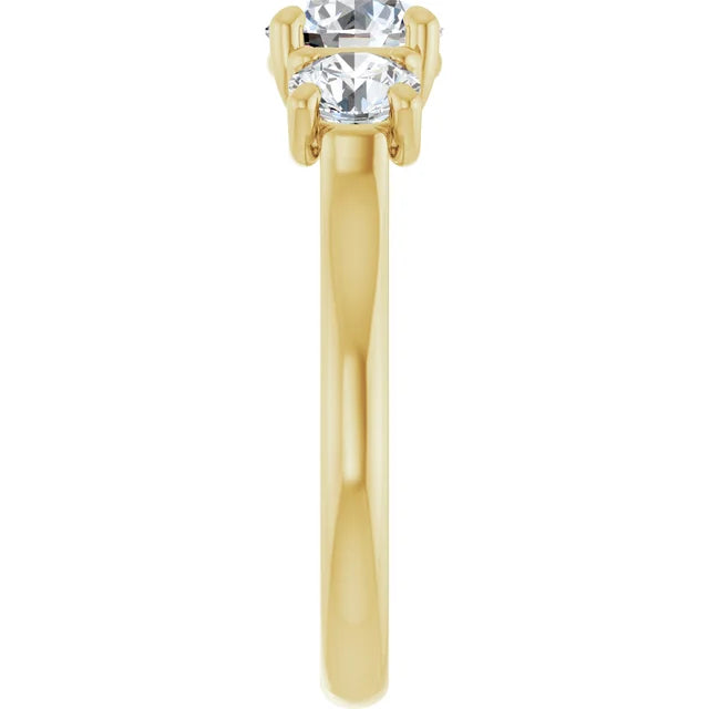 Round Brilliant Yellow Gold Tri Stone Moissanite Engagement Ring