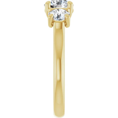 Round Brilliant Yellow Gold Tri Stone Moissanite Engagement Ring