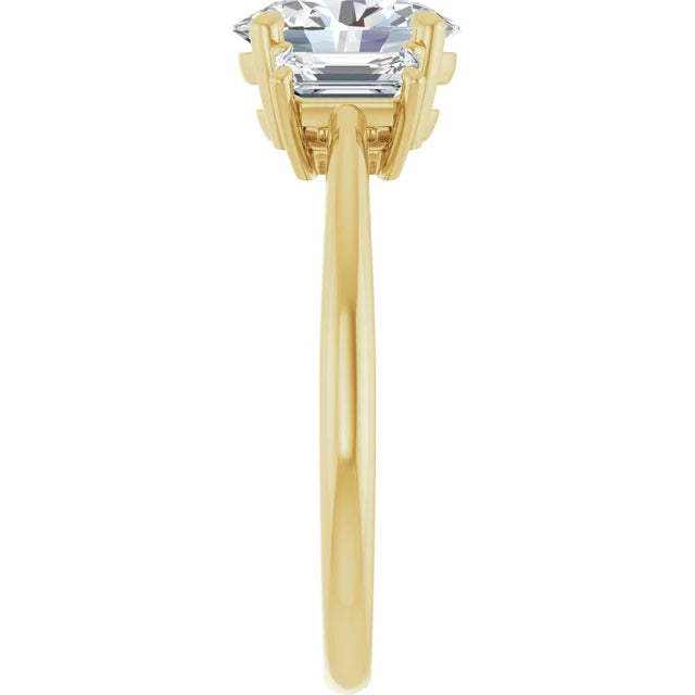 Oval Yellow Gold Tri Stone Moissanite Engagement Ring 