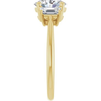 Oval Yellow Gold Tri Stone Moissanite Engagement Ring 