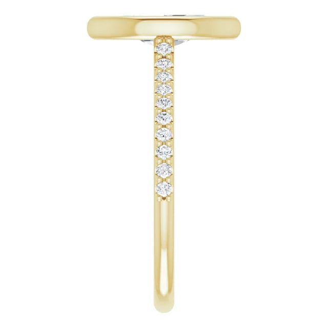 Marquise Yellow Gold Bezel Pave Moissanite Engagement Ring 
