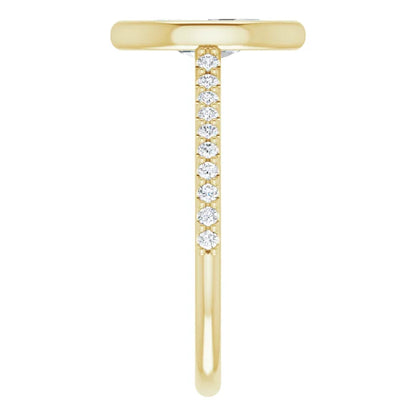 Marquise Yellow Gold Bezel Pave Moissanite Engagement Ring 