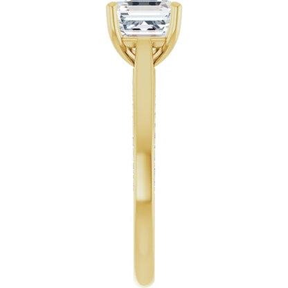 Asscher Solitaire & Hidden Diamond Band Engagement Ring