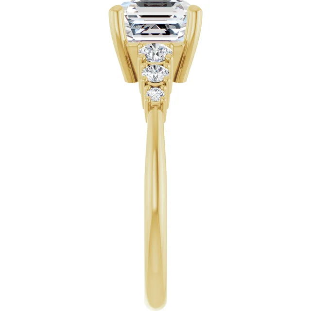 Asscher Multi Stone Accent Style Engagement Ring