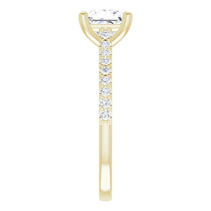 Princess Yellow Gold Pave Style Moissanite Engagement Ring 