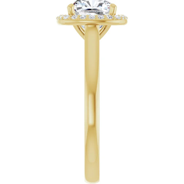 Yellow Gold Cushion Halo Solitaire Engagement Ring. Moissanite  