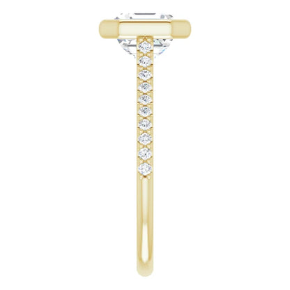 Asscher Yellow Gold Bezel Pave Moissanite Engagement Ring 