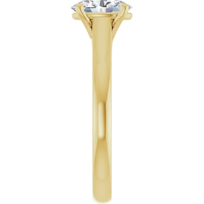 Four Claw Oval Yellow Gold Solitaire Moissanite Engagement Ring