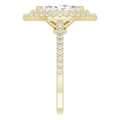 Marquise Double Halo Yellow Gold Moissanite Engagement Ring 