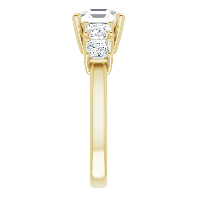 Asscher Yellow Gold Accent Moissanite Engagement Ring 