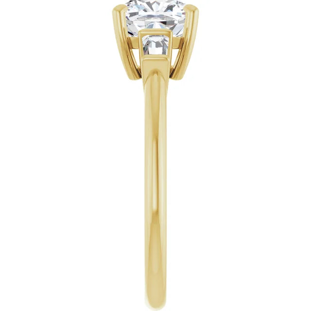 Cushion Yellow Gold Baguette Accent Moissanite Engagement Ring 