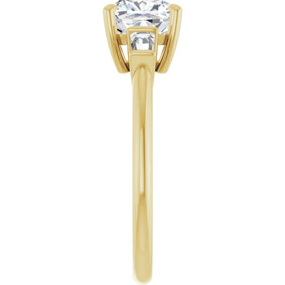 Cushion Yellow Gold Baguette Accent Moissanite Engagement Ring 
