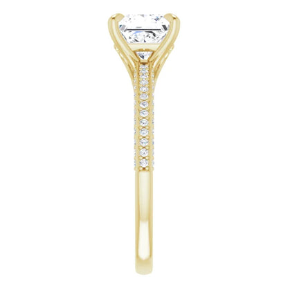 Princess Yellow Gold Pave Moissanite Engagement Ring 