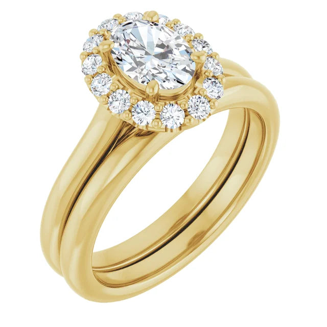 Oval Halo Solitaire Yellow Gold Moissanite Engagement Ring 