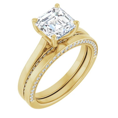 Asscher Solitaire & Hidden Diamond Band Engagement Ring