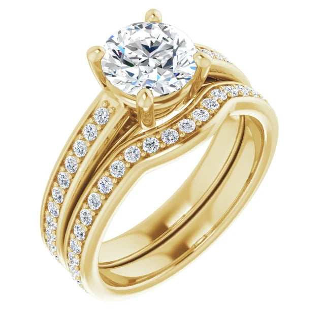 Round Brilliant Yellow Gold Claw Set Style Moissanite Engagement Ring 