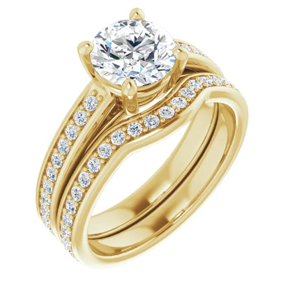 Round Brilliant Yellow Gold Claw Set Style Moissanite Engagement Ring 