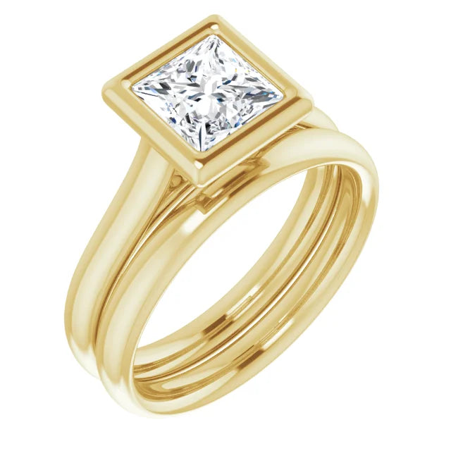Princess Yellow Gold Solitaire Bezel Moissanite Engagement Ring
