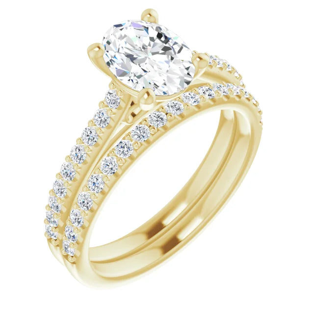 Oval Yellow Gold Pave Style Moissanite Engagement Ring 