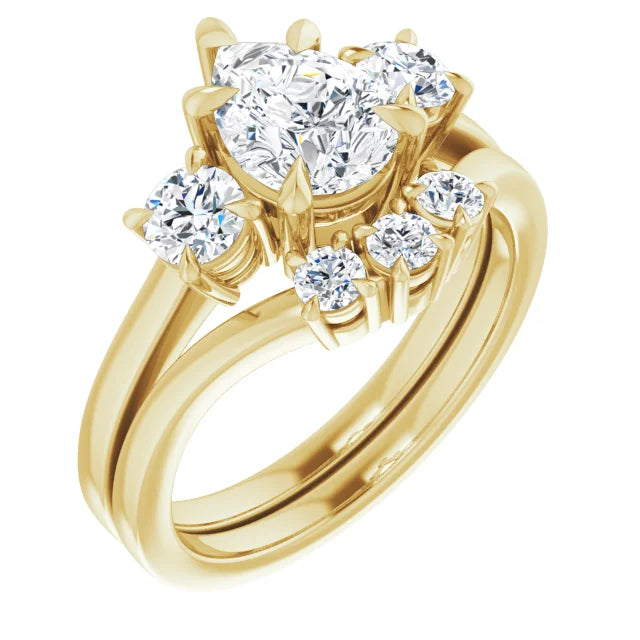 Pear Yellow Gold Tri Stone Moissanite Engagement Ring 