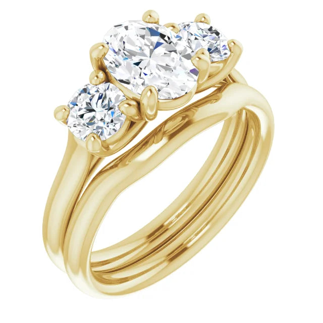 Oval Yellow Gold Tri Stone Moissanite Engagement Ring