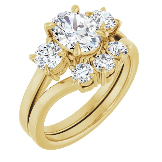 Oval Yellow Gold Tri Stone Moissanite Engagement Ring 